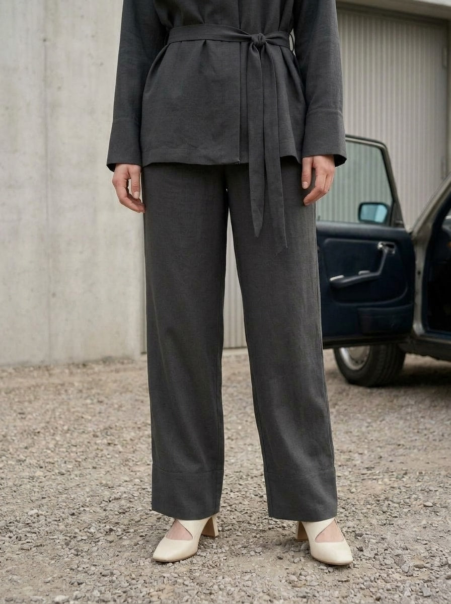 Kimono Yaka Bağcıklı Tencel Takım