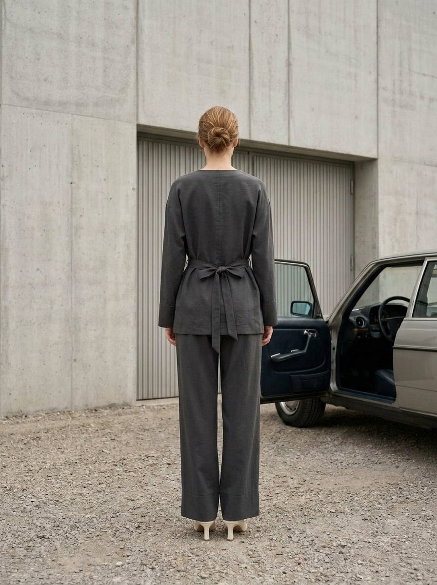 Kimono Yaka Bağcıklı Tencel Takım