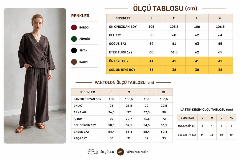 Kimono Yaka Bağcıklı Tencel Takım