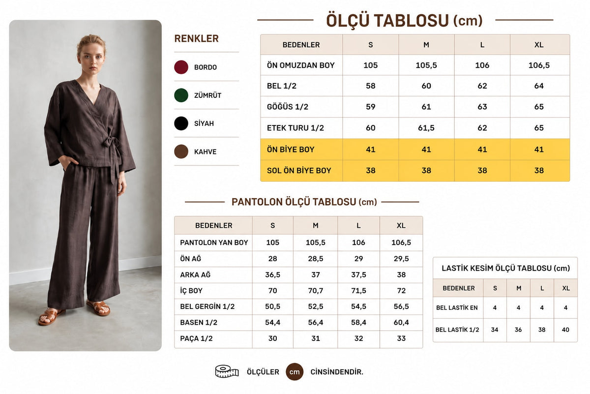 Kimono Yaka Bağcıklı Tencel Takım